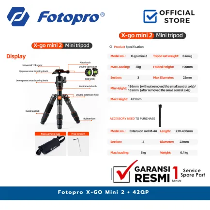 Tripod dan Monopod Fotopro x-go mini 2 + 42QP Carbon Fiber Mini Tripod 6 ~item/2024/11/12/fotopro_x_go_mini_2_42qp_6